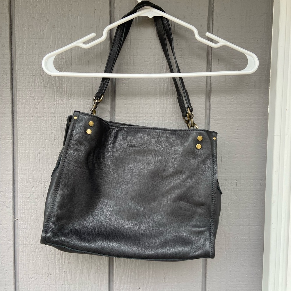 American Leather Black Lenox Bag with Triple Pockets